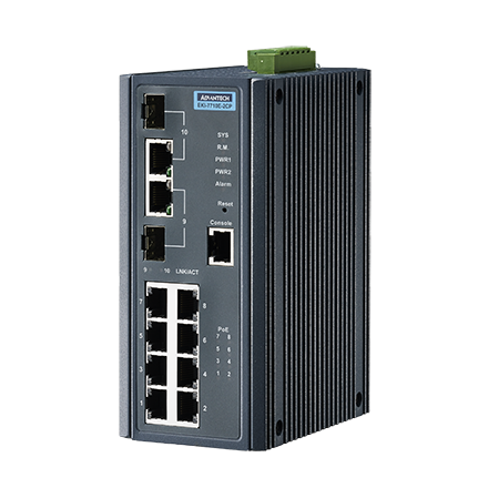 ADVANTECH 어드밴텍 EKI-7710E-2CP-AE 8FE PoE and 2G Combo Managed Ethernet Switch IEEE802.3af/at 24~48VDC