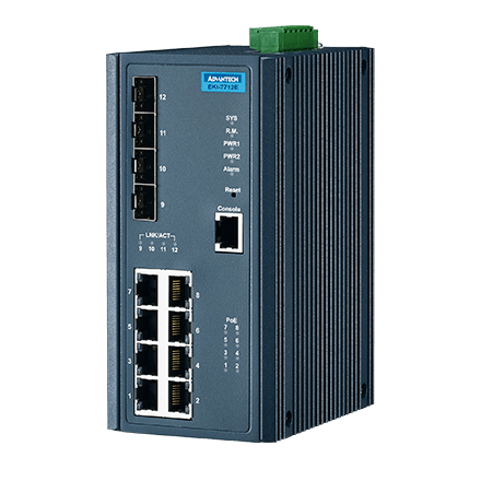 ADVANTECH 어드밴텍 EKI-7712E-4FP-AE 8FE PoE and 4G SFP Managed Ethernet Switch IEEE802.3af/at 46~57VDC