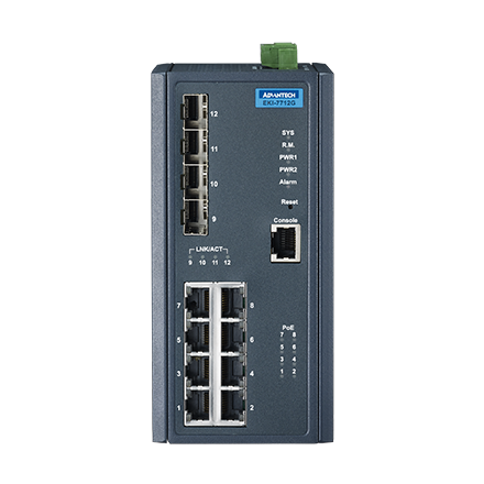 ADVANTECH 어드밴텍 EKI-7712G-4FP-AE 8GE PoE and 4G SFP Managed Ethernet Switch IEEE802.3af/at 46~57VDC
