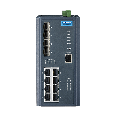 ADVANTECH 어드밴텍 EKI-7712G-4FPI-AE 8GE PoE and 4G SFP Managed Ethernet Switch IEEE802.3af/at 46~57VDC -40~75℃