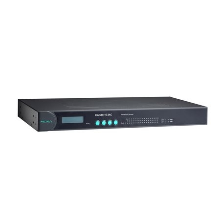 MOXA 목사 CN2650I-16-HV-T Dual-LAN terminal server with 16 RS-232/422/485 ports, 2 kV optical isolation, 88 to 300 VDC power input, -40 to 85°C operating temperature