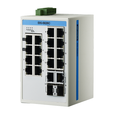 ADVANTECH 어드밴텍 EKI-5626CI-AE ProView 16-Port Gigabit Industrial Switch with 2x RJ45/SFP Combo, Extreme Temp -40~75℃