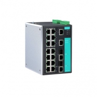 MOXA 목사 EDS-518A-T Managed Gigabit Ethernet switch with 16 10/100BaseT(X) ports, 2 combo 10/100/1000BaseT(X) or 1000BaseSFP slots for adding SFP-1G Series Gigabit Ethernet modules, -40 to 75&deg;C operating temperature