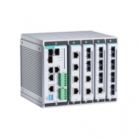 MOXA 목사 EDS-619 Compact managed Ethernet switch system with 3 10/100/1000BaseT(X) or 100/1000BaseSFP slot combo ports, 4 slots for 4-port Fast Ethernet interface modules, for a total of up to 19 ports, 0 to 60&deg;C operating temperature