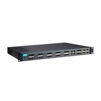 MOXA 목사 ICS-G7528A-20GSFP-4XG-HV-HV-T Layer 2 full Gigabit managed Ethernet switch with 20 100/1000BaseSFP slots, 4 10/100/1000BaseT(X) or 100/1000BaseSFP slot combo ports, 4 10GbE SFP+ slots, 2 isolated power supplies (85 to 264 VAC), -40 to 75&deg;C op