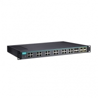 MOXA 목사 ICS-G7528A-4XG-HV-HV-T Layer 2 full Gigabit managed Ethernet switch with 20 10/100/1000BaseT(X) ports, 4 10/100/1000BaseT(X) or 100/1000BaseSFP slot combo ports, 4 10GbE SFP+ slots, 2 isolated power supplies (85 to 264 VAC), -40 to 75&deg;C opera